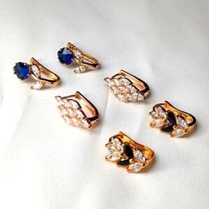 Goldtone and Rhinestone Huggie Earrings (3 Pairs) Pierced Earrings